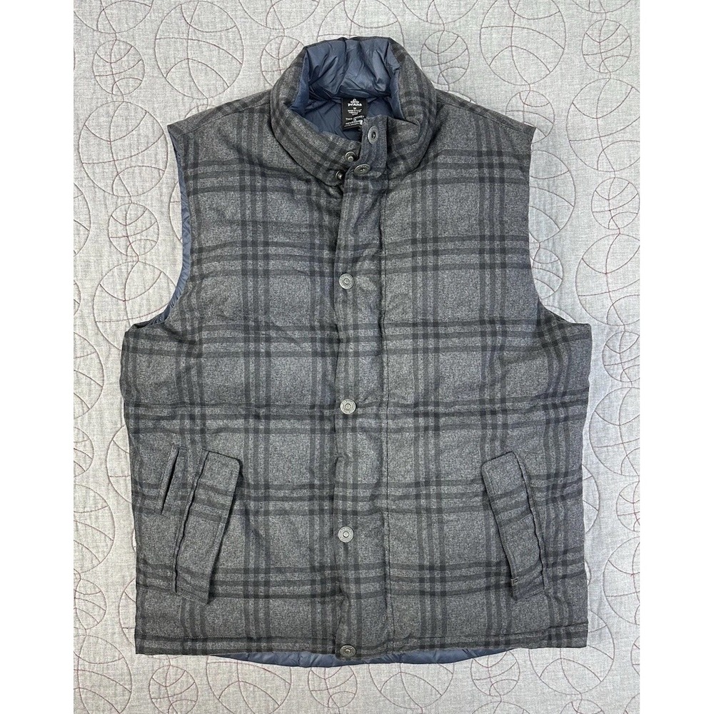 PRANA Portal Reversible Goose Down Puffer Vest / Gray Plaid Navy / Men's Medium